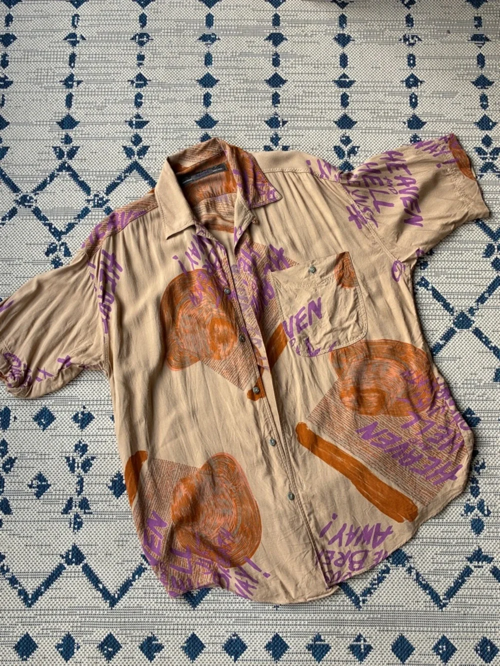Heaven and Hell(!) Relaxed Fit Short Sleeve Graphic Button Front